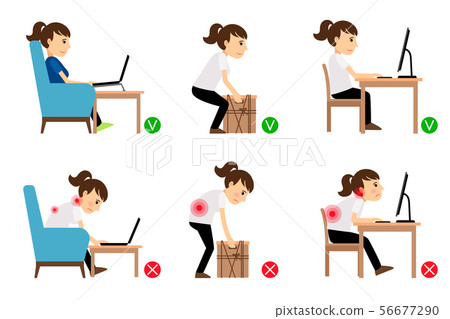Woman correct and incorrect postures 56677290