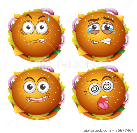Hamburger and four different emotions 56677404