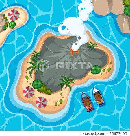 Aerial view of volcano on island Aerial view of volcano on island 56677405
