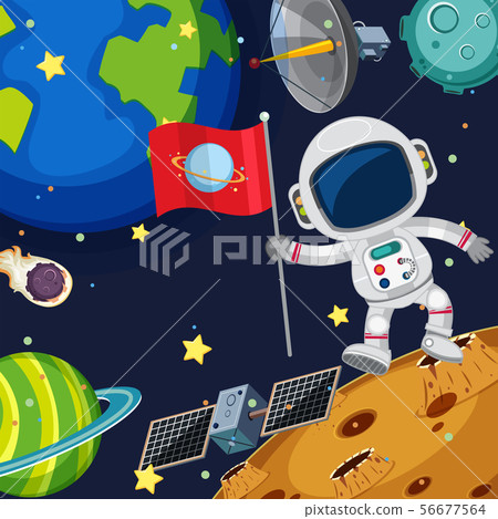 Background scene with astronaut in space - Stock Illustration [56677564 ...