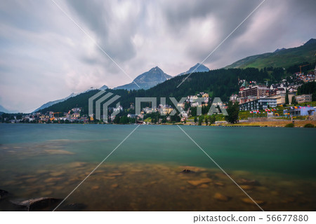 St. Moritz with lake called St. Moritzsee and Swiss Alps in Engadin, Switzerland 56677880