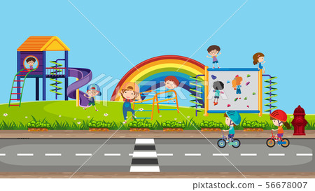 Happy Kids Playing at Playground Happy Kids Playing at Playground 56678007