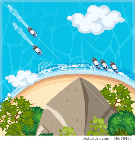 Aerial view of boats floating on ocean 56678433