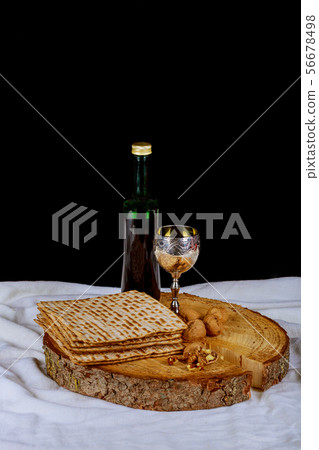 Silver wine cup with matzah, Jewish symbols for 56678498