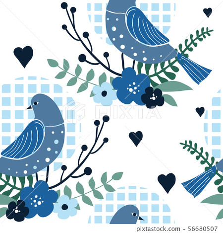 Seamless pattern with cute hand drawn doodle birds - Stock Illustration ...