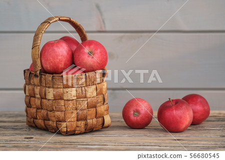 ripe red apples from the garden in a vintage 56680545