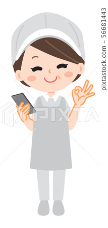 學校午餐的阿姨的例證與智能手機的 學校午餐的阿姨的例證與智能手機的 56681443