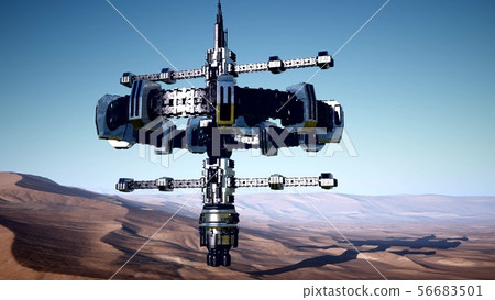 alien spaceship rotate over desert. ufo alien spaceship rotate over desert. ufo 56683501