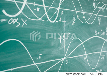 Trigonometry. School Chalkboard Function graphs Math lesson. 56683960