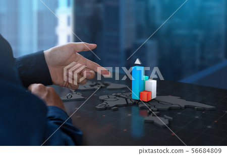Businessman show chart profit on digital world map 56684809