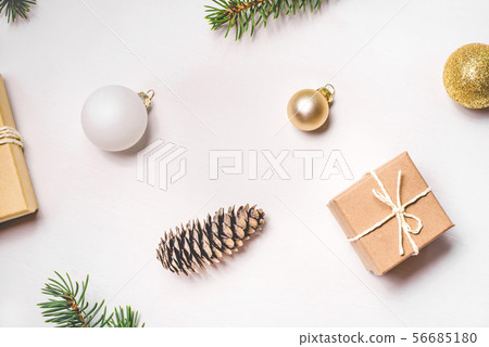 Pattern of Christmas decorations on white background 56685180