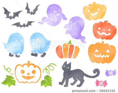 Halloween watercolor style illustration set (ghost, pumpkin, bat, black cat, candy) Halloween watercolor style illustration set (ghost, pumpkin, bat, black cat, candy) 56685338