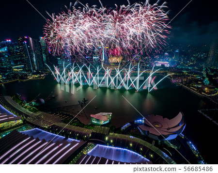 Singapore night view and fireworks 56685486
