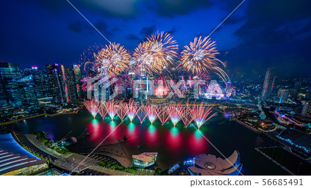 Singapore night view and fireworks Singapore night view and fireworks 56685491