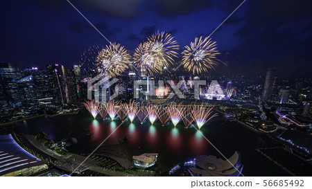 Singapore night view and fireworks 56685492