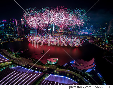 Singapore night view and fireworks 56685501