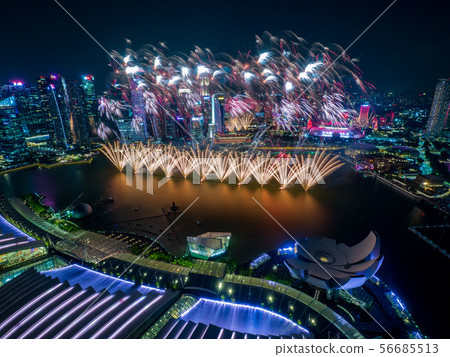 Singapore night view and fireworks Singapore night view and fireworks 56685513