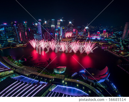 Singapore night view and fireworks Singapore night view and fireworks 56685514