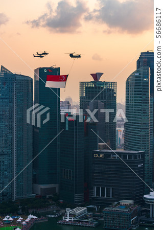 Singapore scenery and Singapore flag ceremonial flight 56686117