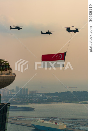 Singapore scenery and Singapore flag ceremonial flight 56686119