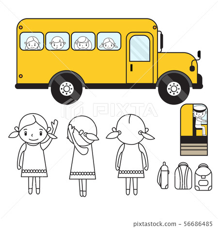 Animation set school bus, girl, kids, bag, driver Animation set school bus, girl, kids, bag, driver 56686485