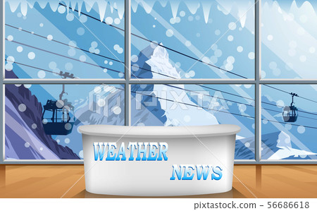 Weater News Studio Room With Snow Fall Background Stock Illustration