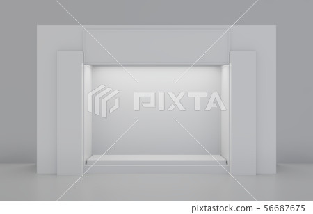Shop window display, Empty storefront, White Showcase. 3d rendering Shop window display, Empty storefront, White Showcase. 3d rendering 56687675
