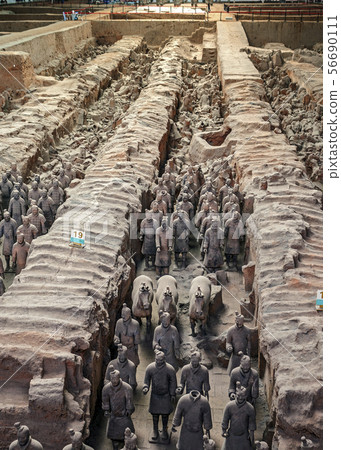 China, Xi'an. Clay figures of warriors, horses and 56690111