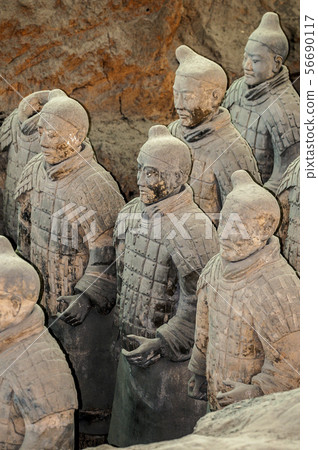 China, Xi'an. Clay figures of warriors, horses and China, Xi'an. Clay figures of warriors, horses and 56690117