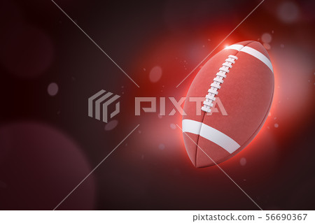 3d rendering of brown and white rugby ball on dark neon background 56690367