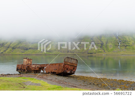 Shipwreck from Mjoifjordur fiord, east Iceland. 56691722