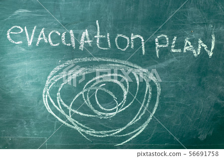 Joking evacuation plan drawn on school blackboard Joking evacuation plan drawn on school blackboard 56691758