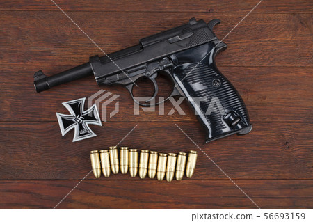WWII era nazi german army handgun with ammunitions 56693159