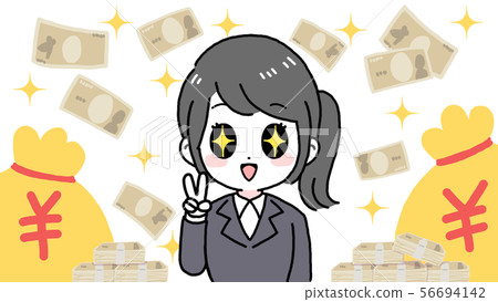 A woman in a suit with glittering eyes (black hair ponytail) 56694142