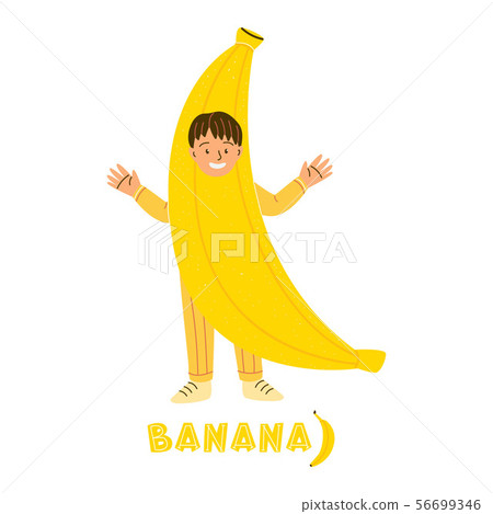 Little boy in banana fruit costum Little boy in banana fruit costum 56699346
