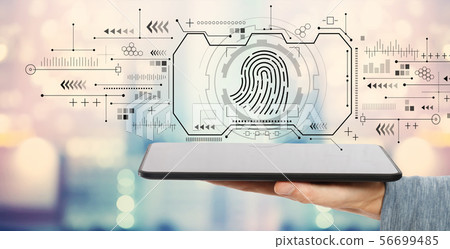 Fingerprint scanning theme with tablet computer Fingerprint scanning theme with tablet computer 56699485