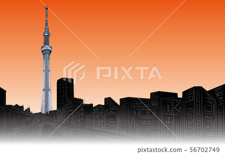 日本的天際線東京天空樹日落離開 日本的天際線東京天空樹日落離開 56702749