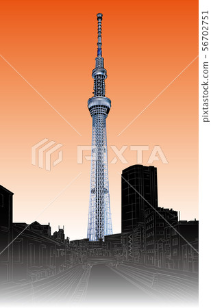東京天空樹日落垂直在日本 東京天空樹日落垂直在日本 56702751
