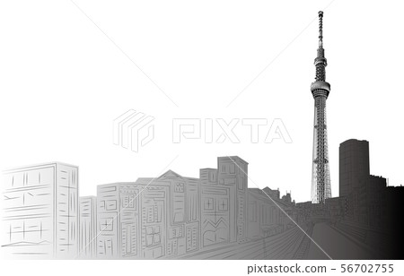 日本的天際線東京天空樹黑白白色右後方 56702755