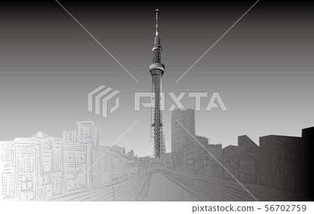 Japan's famous Tokyo Sky Tree black and white side 56702759