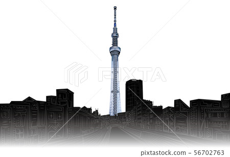 在東京天空樹白色背景旁邊的日本地平線 在東京天空樹白色背景旁邊的日本地平線 56702763