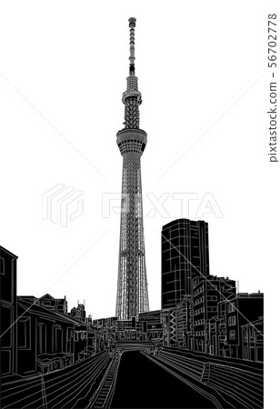 Japanese sights Tokyo Sky Tree Line inverted white background vertical Japanese sights Tokyo Sky Tree Line inverted white background vertical 56702778
