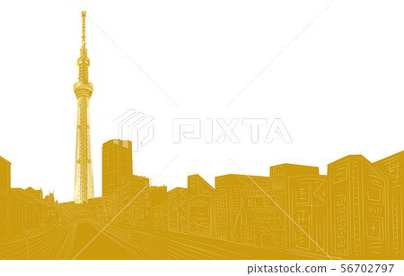 Japan's famous Tokyo sky tree gold white back left 56702797