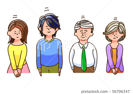 Set of men and women to bow 56706347