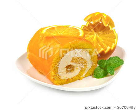 Orange Roll Cake with Fresh Orange carved Orange Roll Cake with Fresh Orange carved 56706493