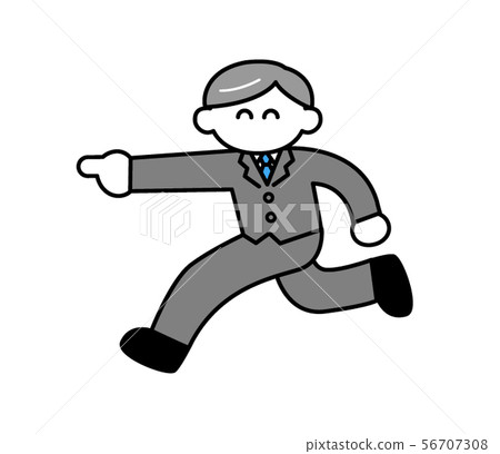 A middle-aged man with a smile suit pointing to the side (deformed) A middle-aged man with a smile suit pointing to the side (deformed) 56707308