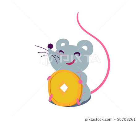 Cartoon cute rat in simple flat style sitting and holding money. Vector illustration 56708261