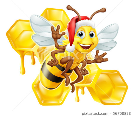 Honey Bumble Bee in Santa Christmas Hat Cartoon 56708858