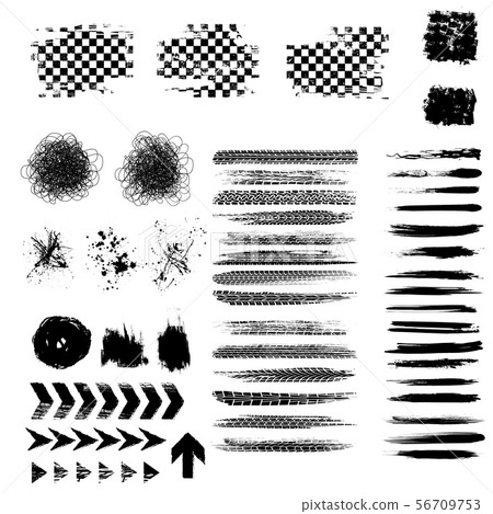 Grunge tire black elements set 56709753