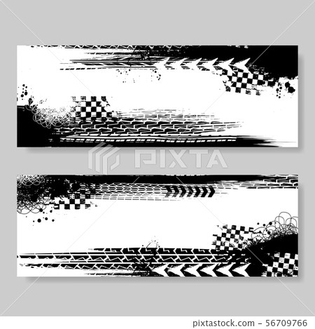 Grunge black tire track banners set 56709766